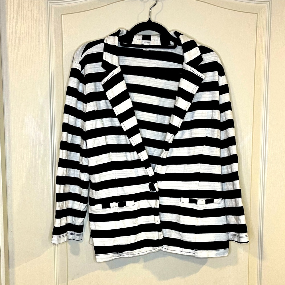 Caslon Knit Blazer Black and White Stripes